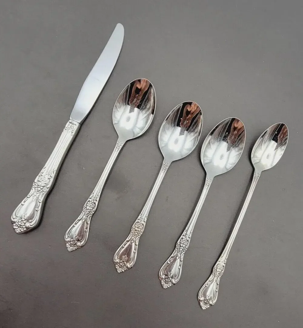 Set of 5 Oneida KENNETT Square Distinction Deluxe STAINLESS STEEL Knife & Spoon